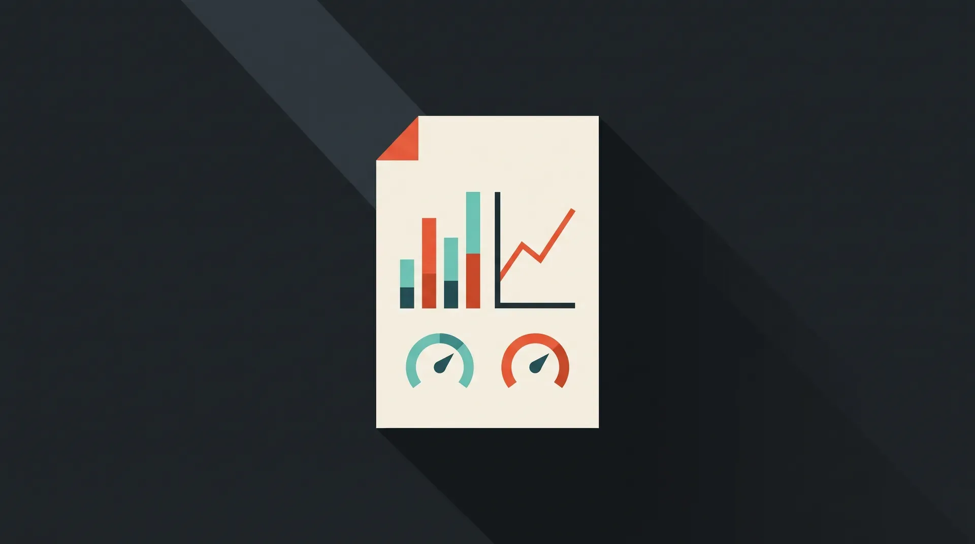 Illustration à plat d'une feuille verticale affichant un tableau de bord simplifié avec quelques barres, une courbe ascendante et deux jauges circulaires